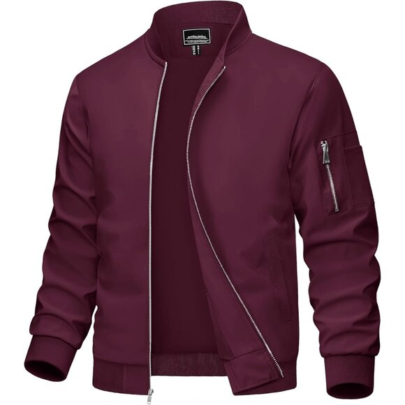 🆕 Men Red Bomber Jacket Lightweight Casual Windbreaker Full Zip Spring Coat - Picture 1 of 6